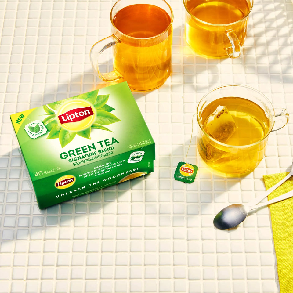 Signature Blend Green Tea Bags, Unsweetened Teabags for Hot or Iced Tea with Caffeine and Flavonoids, 40 Count