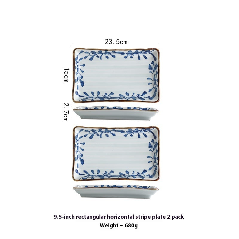 Ceramic Horizontal Pattern Sushi Kebabs Long Plate Restaurant Commercial Side Dish Tableware