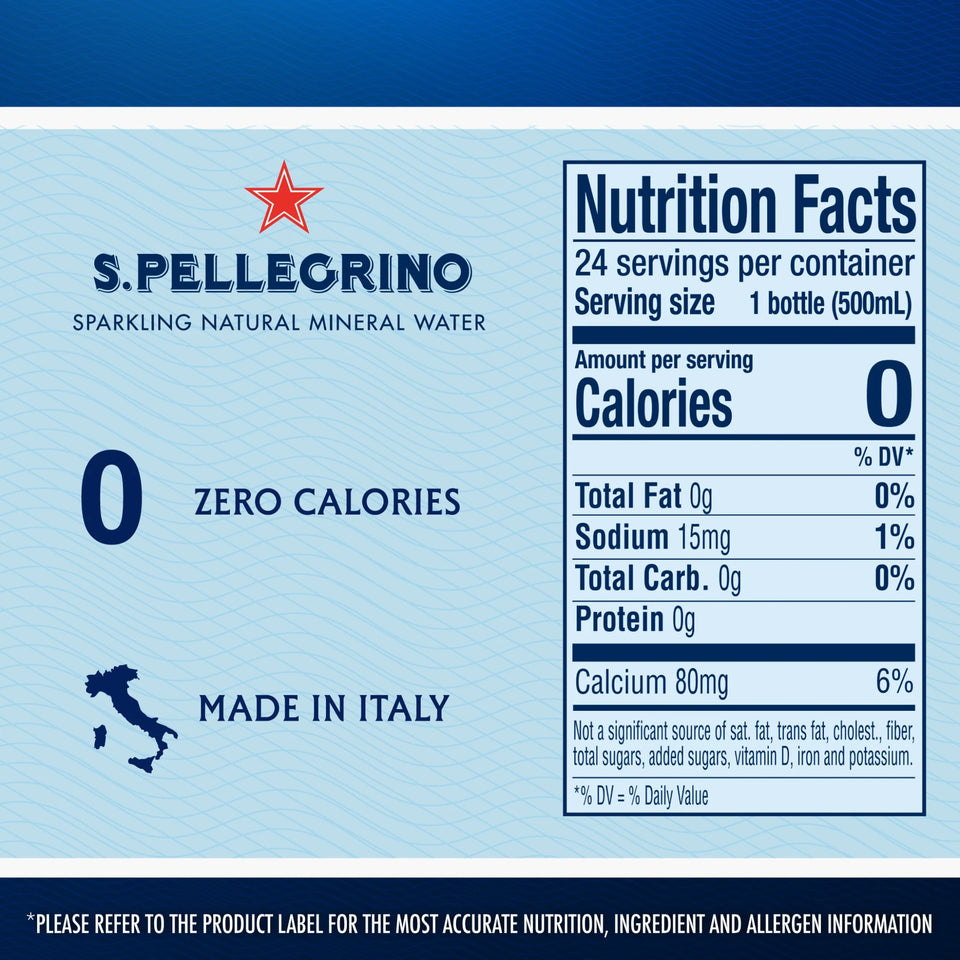 S.Pellegrino Sparkling Natural Mineral Water, 405.6 Fl Oz, Case of 24 Bottles
