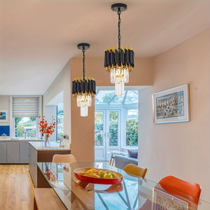 1pc Modern 2-Tier Round Crystal Chandelier, Industrial Style, E26 Bulb Not Included, for Dining Room, Kitchen Island, Bedroom, Laundry, Foyer, Entryway, with Installation Hardware, Semi-Flush Mount, Removable Claw, Ceiling Cl