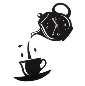 New 3D Acrylic Coffee Cup Creative DIY Acrylic Mirror Wall Clock Wall Sticker Clock Home Decoration