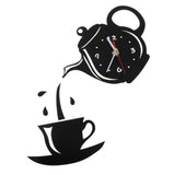New 3D Acrylic Coffee Cup Creative DIY Acrylic Mirror Wall Clock Wall Sticker Clock Home Decoration