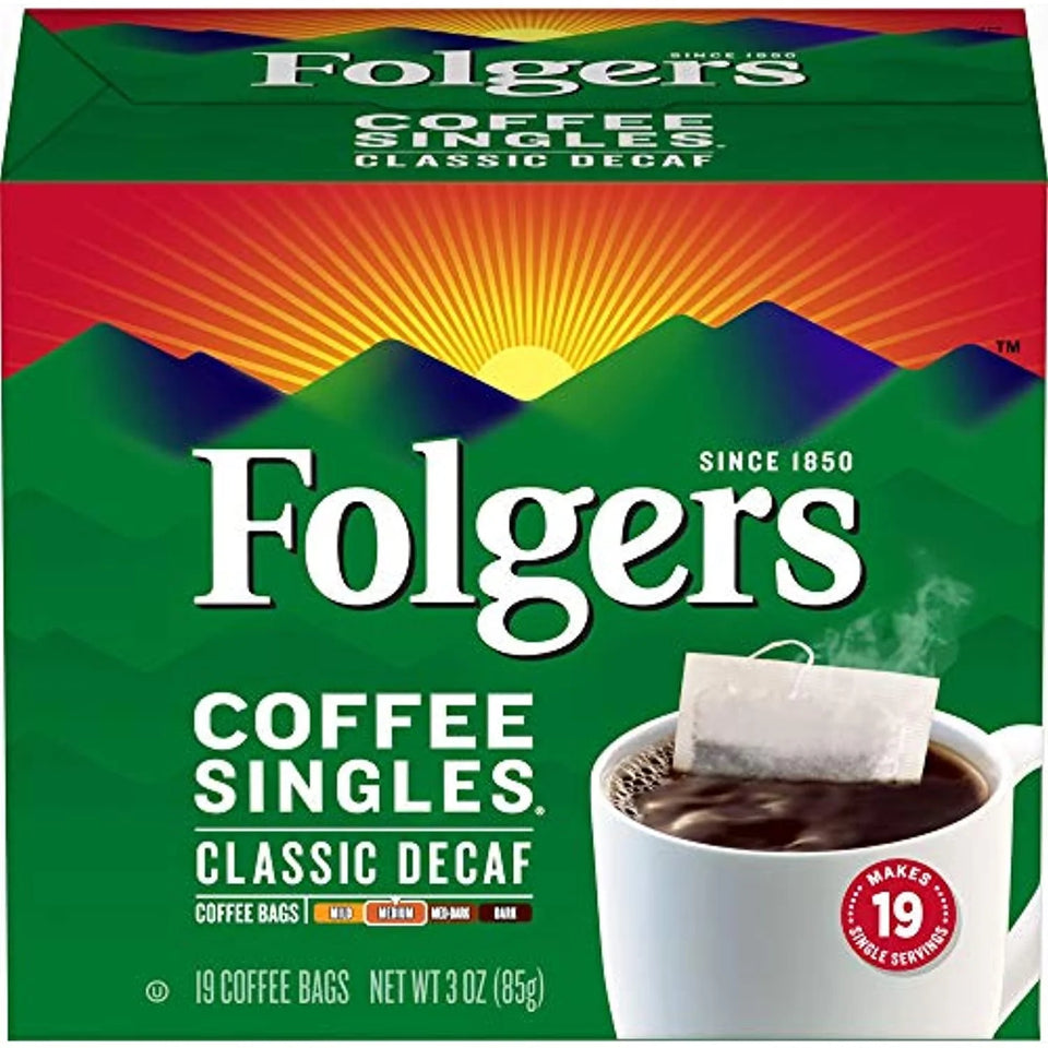 Coffee Singles Classic Decaf Medium Roast Coffee, 19 Single Serve Coffee Bags