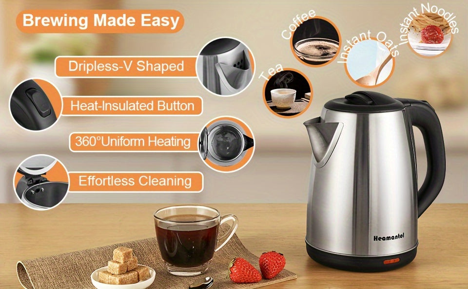 Electric Kettle, 1.8L Hot Water Boiler, Hot Water Kettle With Auto Shut-Off&Boil-Dry Protection, Stainless Steel Interior Electric Tea Kettle Pot, Teapot Boiler For Fast Boiling Coffee, Tea Maker, Drinks, Instant Water Heater