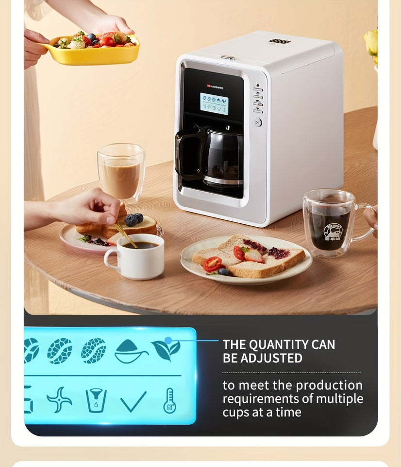 LCD Display, Automatic Drip Coffee Machine With Grind, HAUSWIRT Coffee Maker With Grinder, Grind And Brew Coffee Maker, Compatible For Bean Ground Coffee And Tea