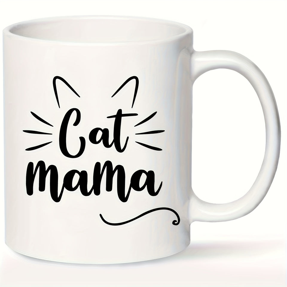Cat Mom Ceramic Coffee Mug 11oz - Hand Wash Only Insulated Reusable Round Mug for Multipurpose Use, Microwave Safe Cat Mama Gifts for Women