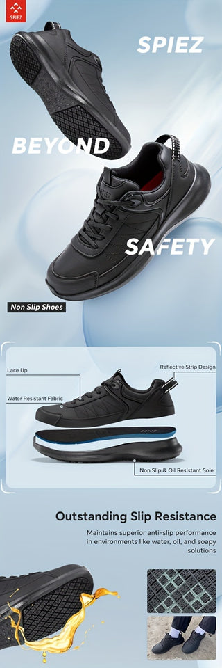 SPIEZ Non Slip Shoes Women - SRC Slip Resistant Shoes For Women Food Service, Waterproof Oil Resistant Shoes For Chef Kitchen Restaurant, Work Shoes For Women Black US 6-10