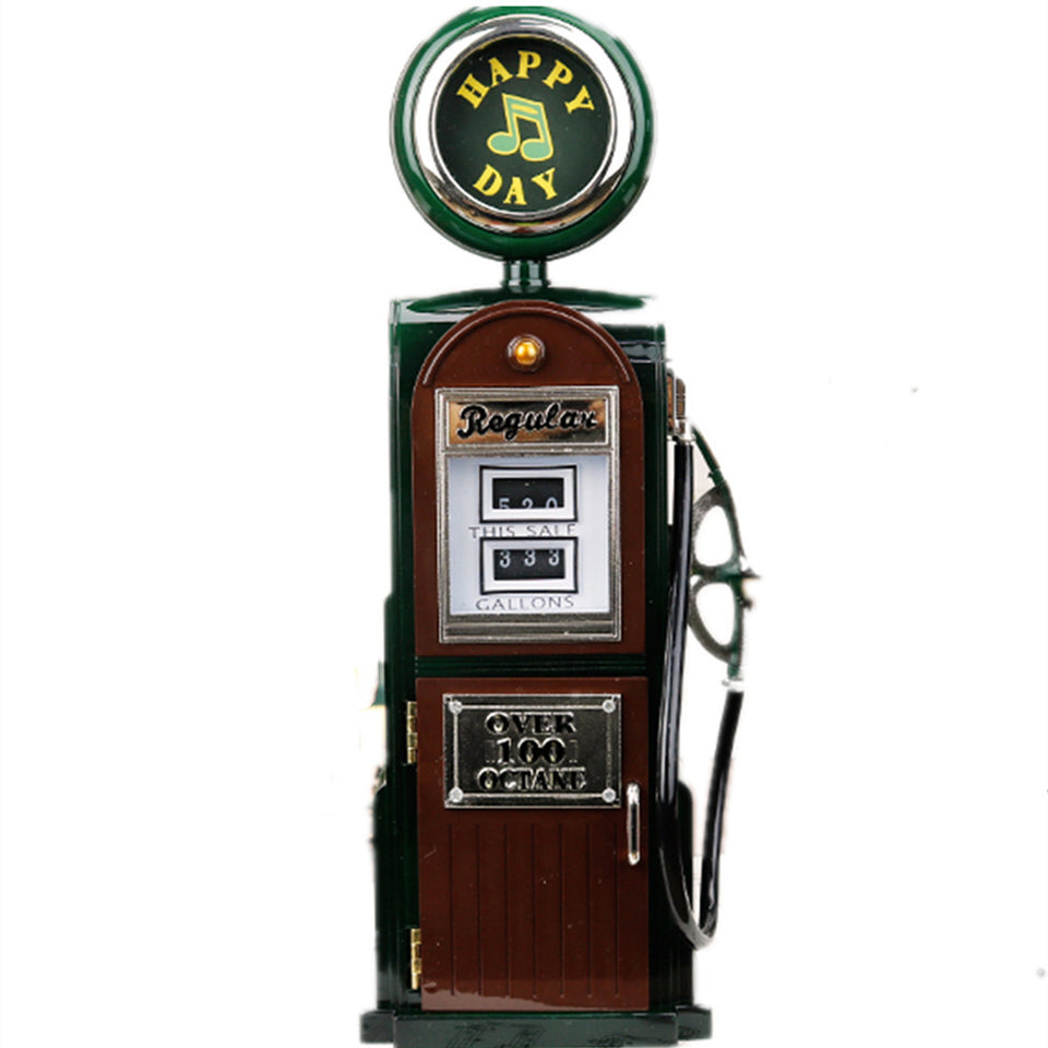 Retro Gas Station Design Music Box Hand Crank Bar Restaurant Home Decoration