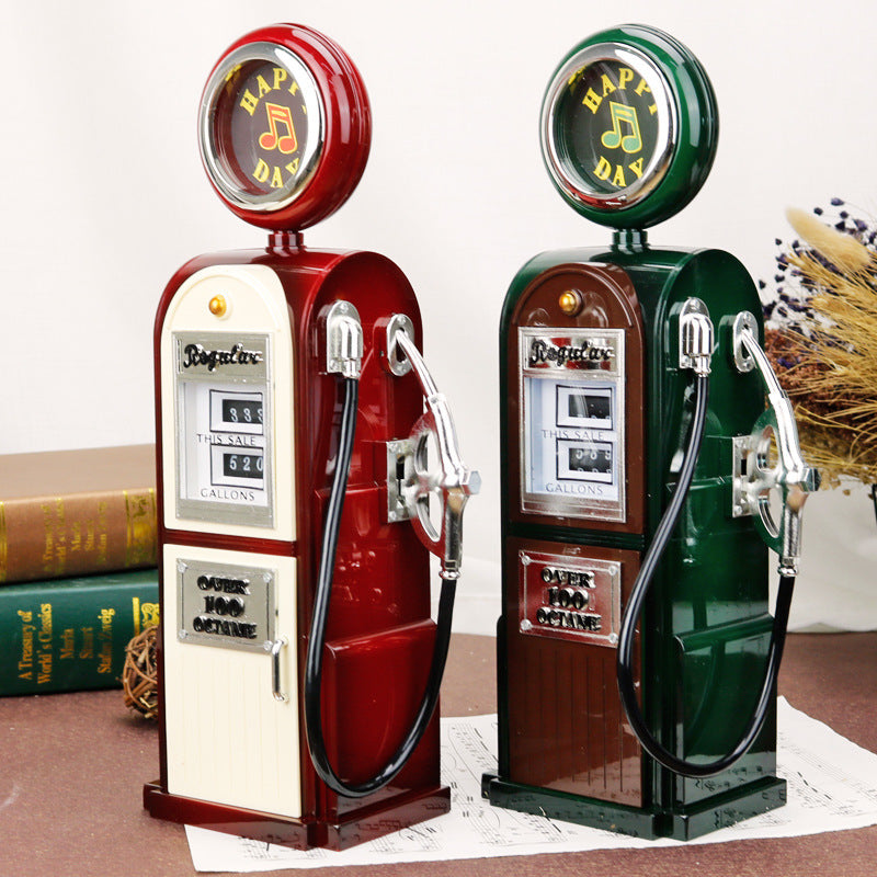 Retro Gas Station Design Music Box Hand Crank Bar Restaurant Home Decoration