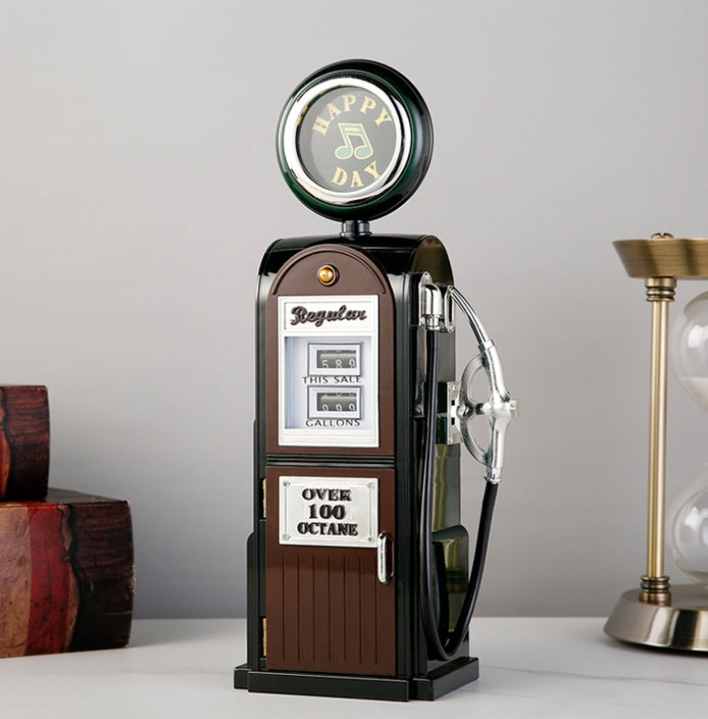 Retro Gas Station Design Music Box Hand Crank Bar Restaurant Home Decoration
