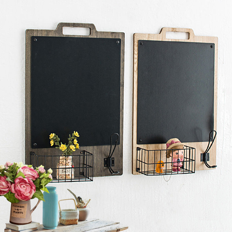 Simple Rustic Nordic Style Restaurant Wall Decoration Message Blackboard Storage Basket Wall Hanging