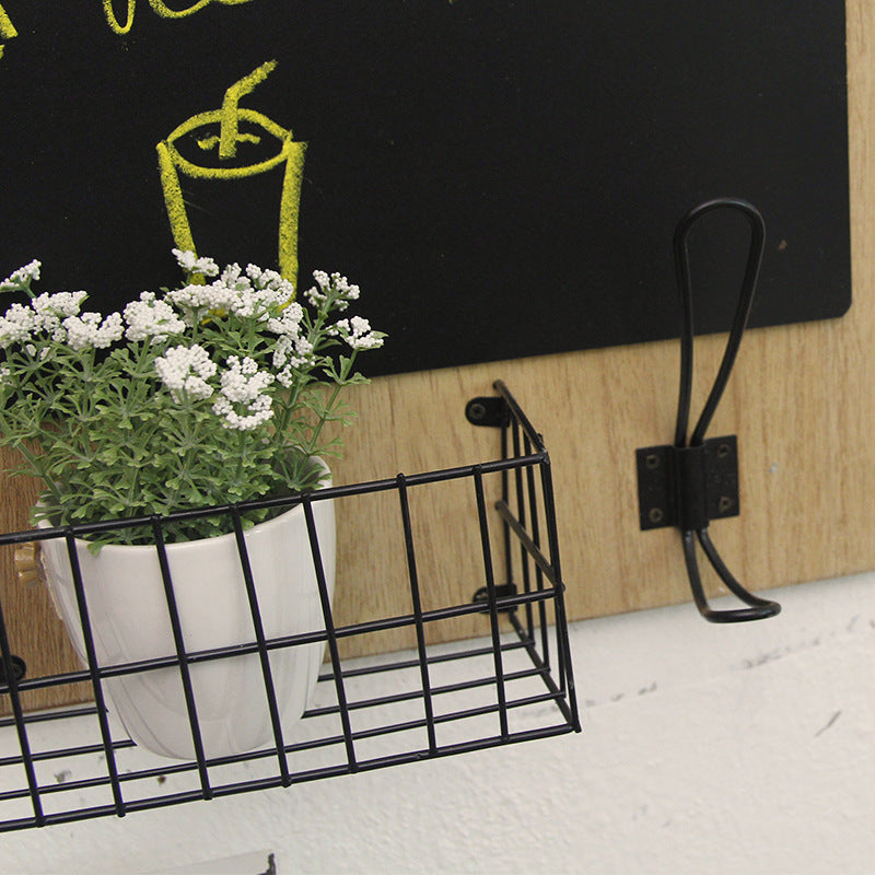Simple Rustic Nordic Style Restaurant Wall Decoration Message Blackboard Storage Basket Wall Hanging