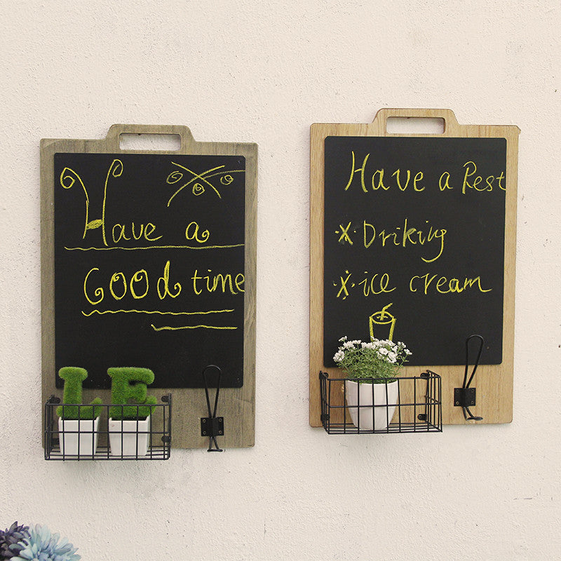 Simple Rustic Nordic Style Restaurant Wall Decoration Message Blackboard Storage Basket Wall Hanging