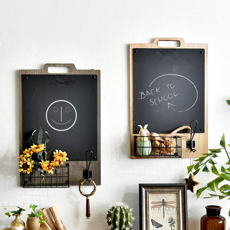 Simple Rustic Nordic Style Restaurant Wall Decoration Message Blackboard Storage Basket Wall Hanging