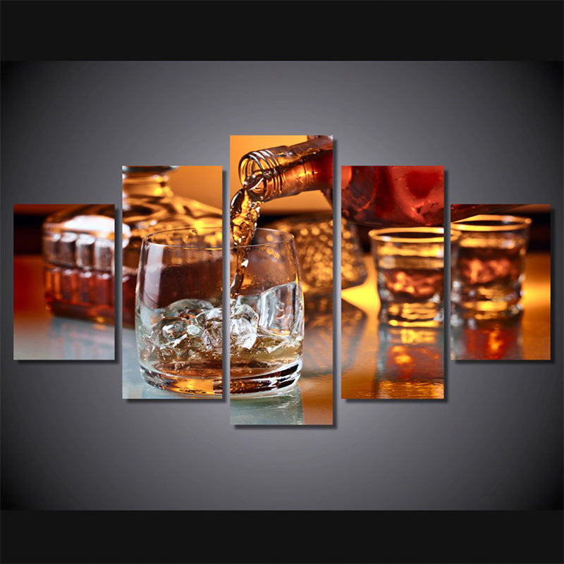 Large Home Decoration Painting Brown Wine Whiskey Glass Kitchen Restaurant Mural