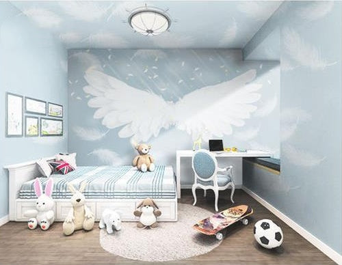 Fantasy Cartoon Net Red Wallpaper Restaurant Ins Angel Wngs Wall Covering