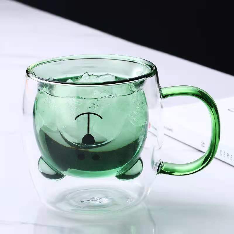 Glass Double Cup Cute Cartoon Bear-Shaped Home Coffee Cup
