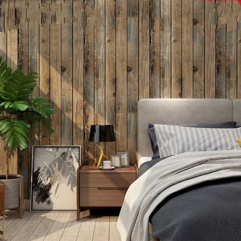 Retro 3D Stereo Simulation Wood Board Wood Grain Sticker Self-Adhesive Imitation Wood Wall Sticker Restaurant Hotel Window Background Wall Paper
