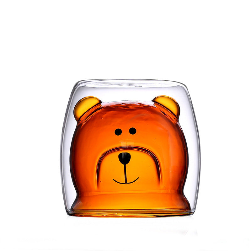 Double Layer Heat-Resistant Glass Cup Bear Cup Cartoon Creative Coffee Cup Juice Milk Cup Home