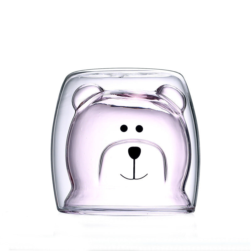 Double Layer Heat-Resistant Glass Cup Bear Cup Cartoon Creative Coffee Cup Juice Milk Cup Home