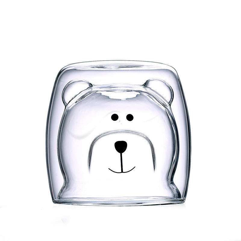Double Layer Heat-Resistant Glass Cup Bear Cup Cartoon Creative Coffee Cup Juice Milk Cup Home