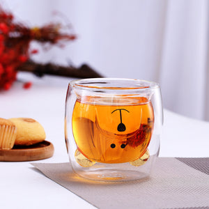 Double Layer Heat-Resistant Glass Cup Bear Cup Cartoon Creative Coffee Cup Juice Milk Cup Home