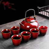 Retro Ceramic Large-Capacity Lifting Beam Teapot Kung Fu Tea Cup Set Household Restaurant High Temperature Water Ware Tray