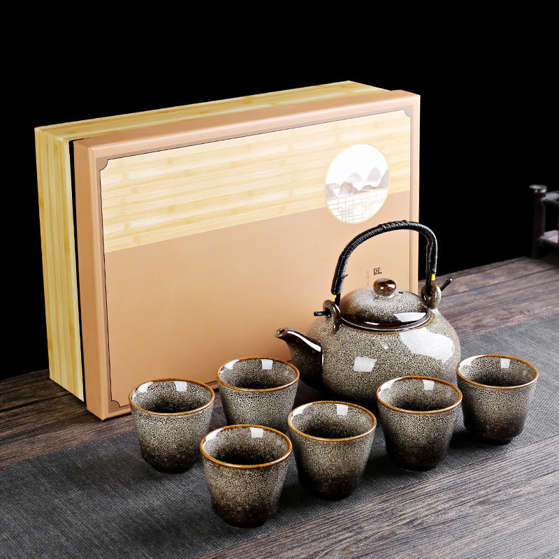 Retro Ceramic Large-Capacity Lifting Beam Teapot Kung Fu Tea Cup Set Household Restaurant High Temperature Water Ware Tray