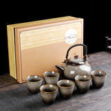 Retro Ceramic Large-Capacity Lifting Beam Teapot Kung Fu Tea Cup Set Household Restaurant High Temperature Water Ware Tray