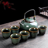 Retro Ceramic Large-Capacity Lifting Beam Teapot Kung Fu Tea Cup Set Household Restaurant High Temperature Water Ware Tray