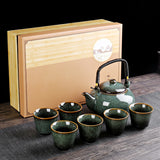 Retro Ceramic Large-Capacity Lifting Beam Teapot Kung Fu Tea Cup Set Household Restaurant High Temperature Water Ware Tray
