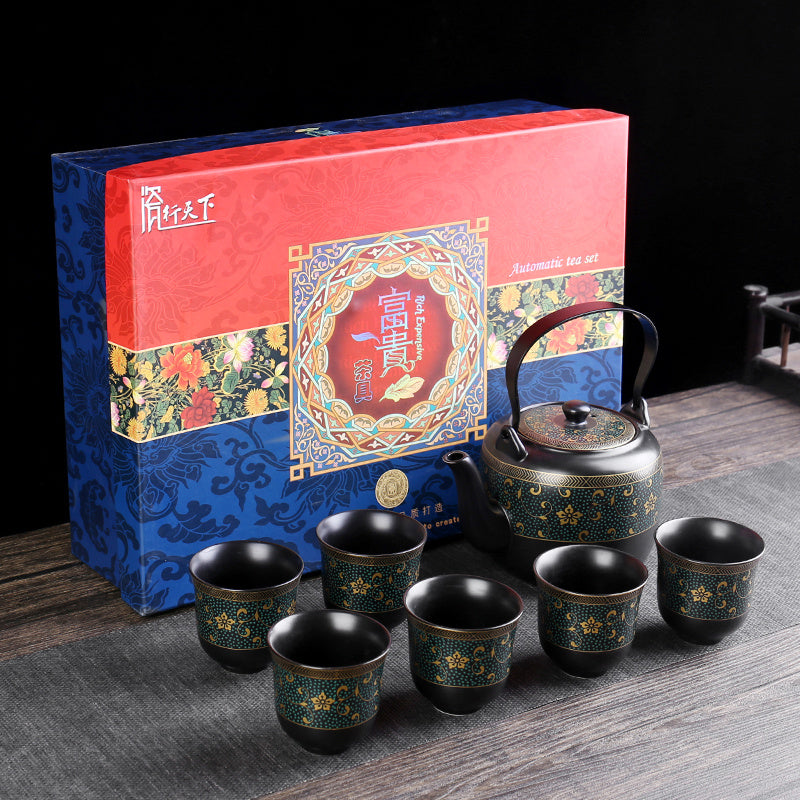 Retro Ceramic Large-Capacity Lifting Beam Teapot Kung Fu Tea Cup Set Household Restaurant High Temperature Water Ware Tray
