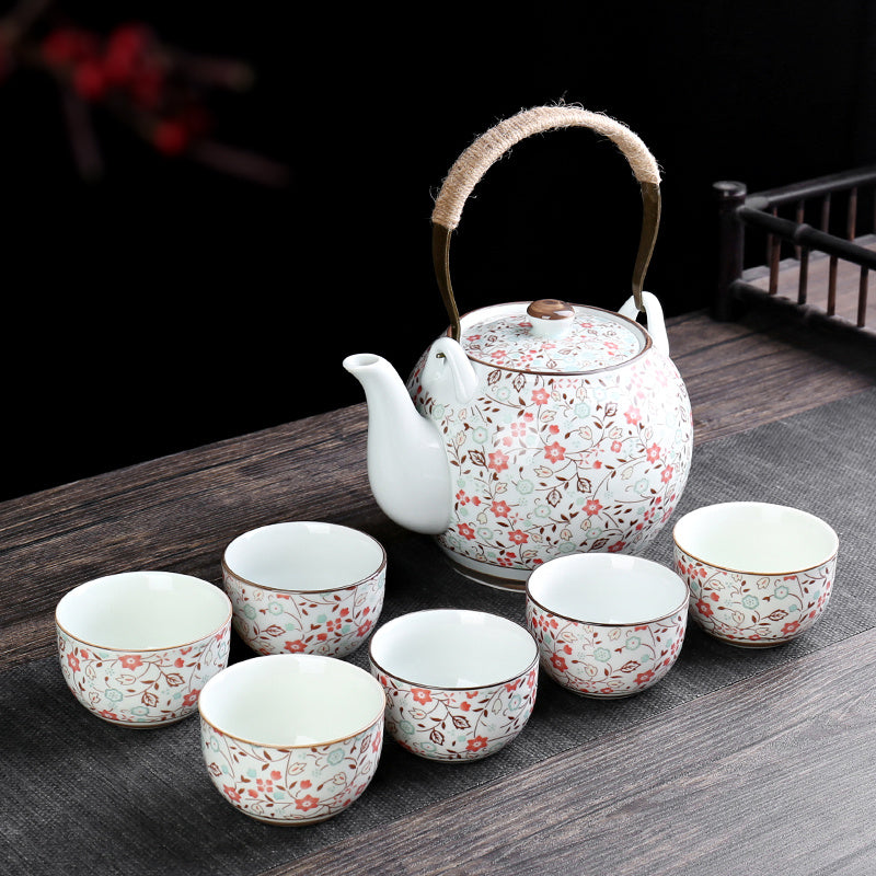 Retro Ceramic Large-Capacity Lifting Beam Teapot Kung Fu Tea Cup Set Household Restaurant High Temperature Water Ware Tray