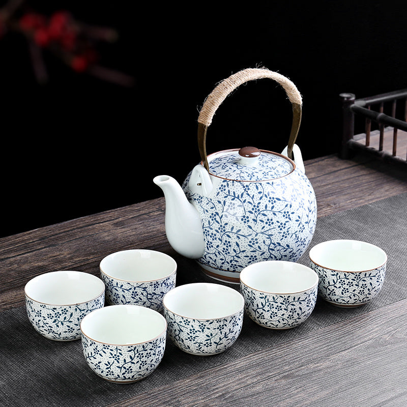 Retro Ceramic Large-Capacity Lifting Beam Teapot Kung Fu Tea Cup Set Household Restaurant High Temperature Water Ware Tray
