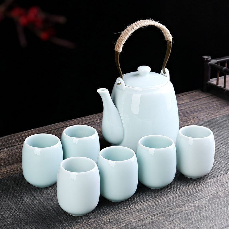 Retro Ceramic Large-Capacity Lifting Beam Teapot Kung Fu Tea Cup Set Household Restaurant High Temperature Water Ware Tray