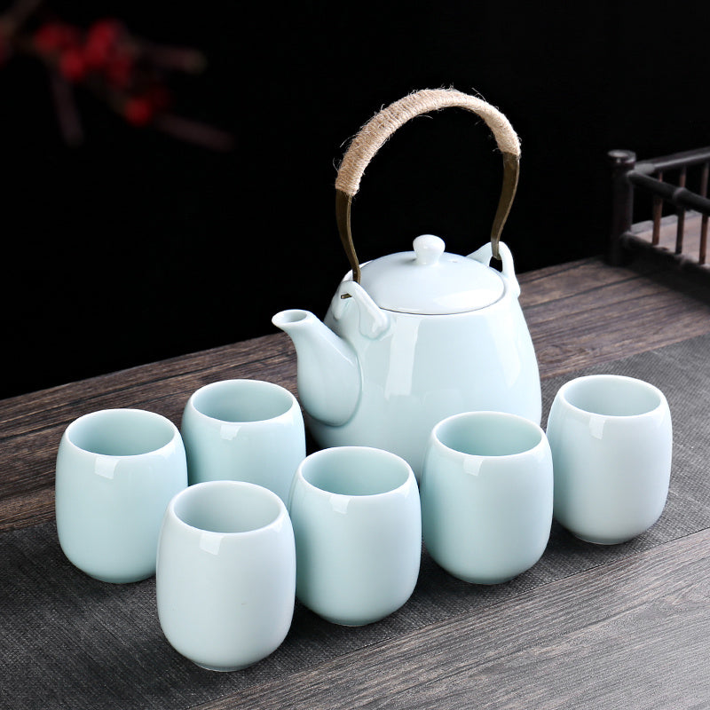 Retro Ceramic Large-Capacity Lifting Beam Teapot Kung Fu Tea Cup Set Household Restaurant High Temperature Water Ware Tray