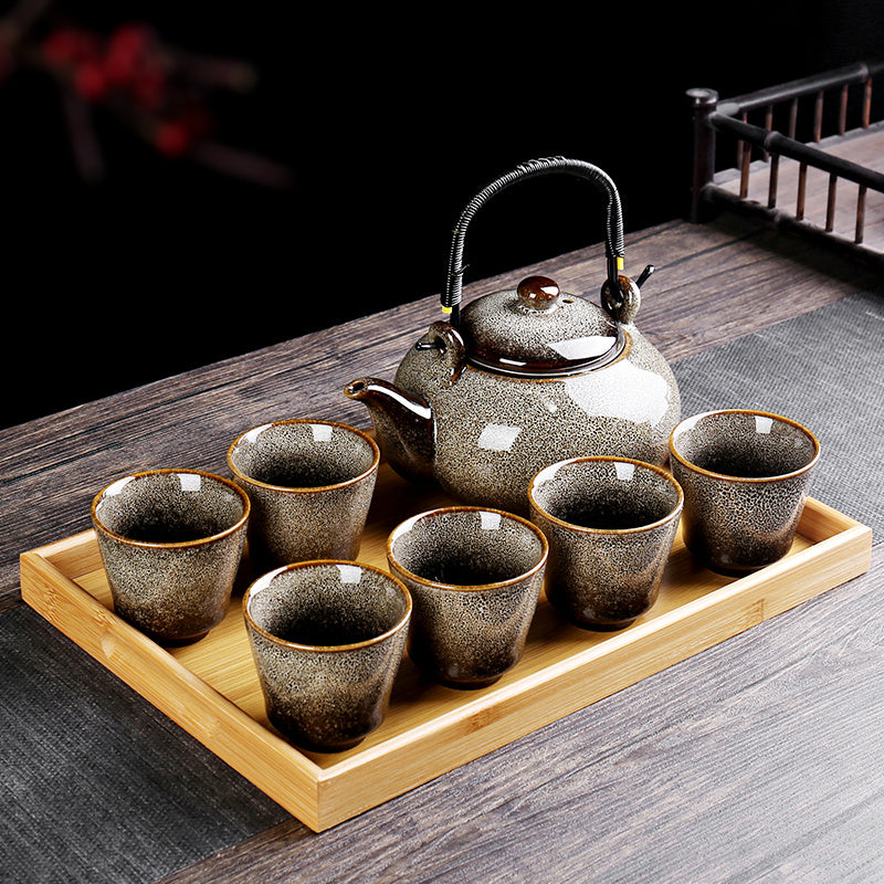 Retro Ceramic Large-Capacity Lifting Beam Teapot Kung Fu Tea Cup Set Household Restaurant High Temperature Water Ware Tray