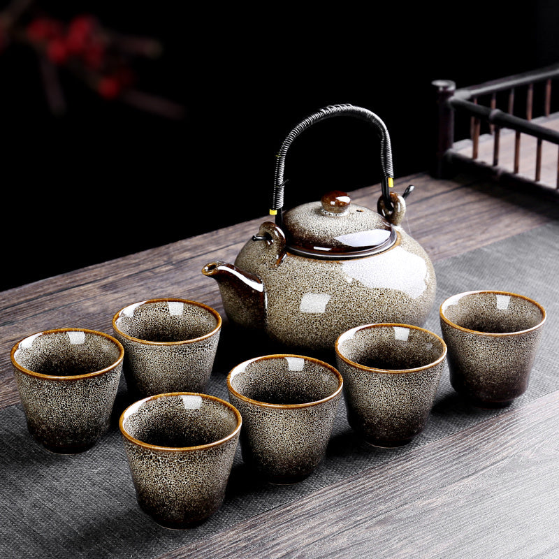 Retro Ceramic Large-Capacity Lifting Beam Teapot Kung Fu Tea Cup Set Household Restaurant High Temperature Water Ware Tray