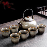 Retro Ceramic Large-Capacity Lifting Beam Teapot Kung Fu Tea Cup Set Household Restaurant High Temperature Water Ware Tray