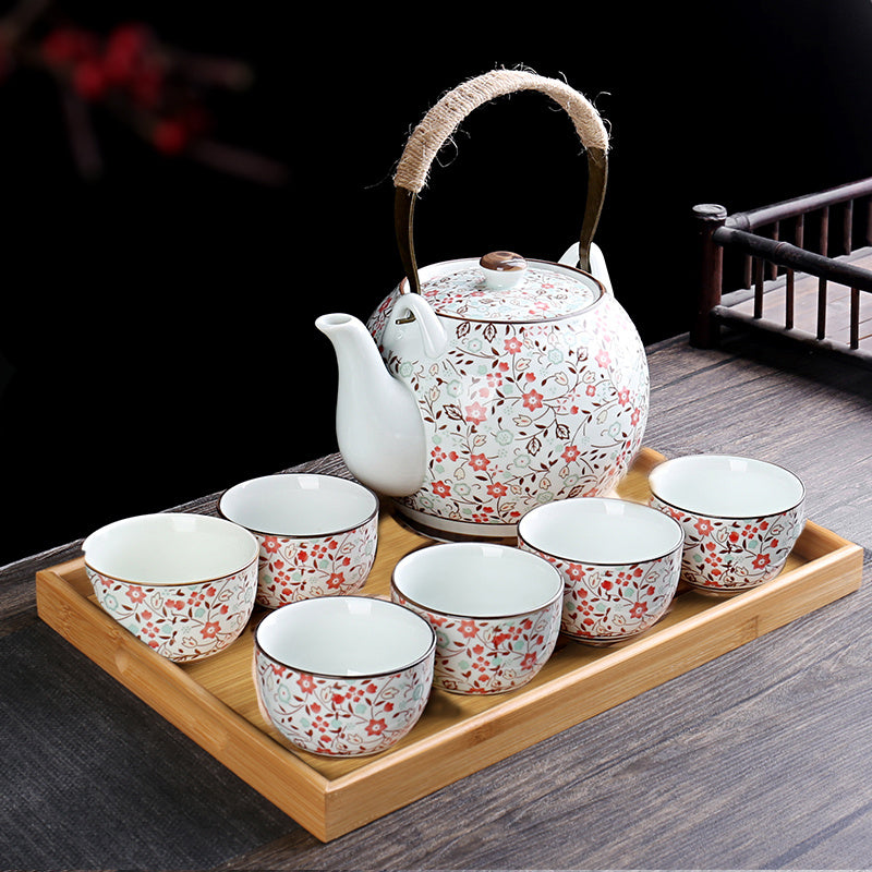 Retro Ceramic Large-Capacity Lifting Beam Teapot Kung Fu Tea Cup Set Household Restaurant High Temperature Water Ware Tray