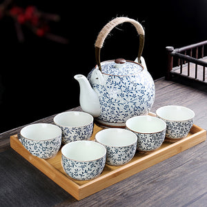 Retro Ceramic Large-Capacity Lifting Beam Teapot Kung Fu Tea Cup Set Household Restaurant High Temperature Water Ware Tray
