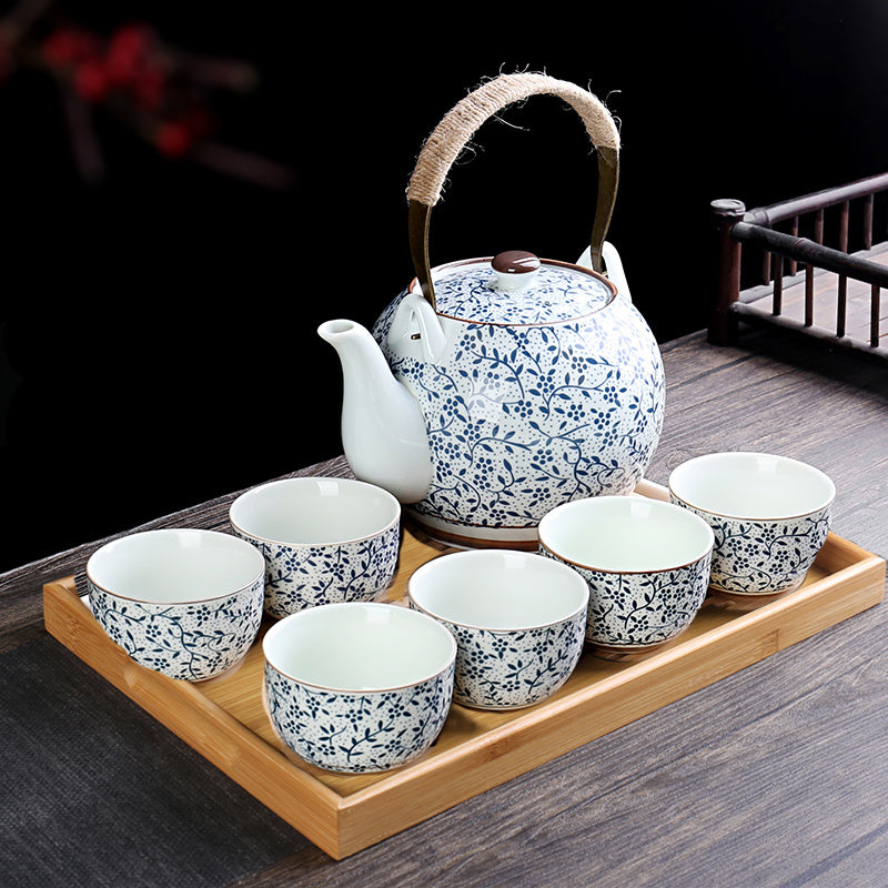 Retro Ceramic Large-Capacity Lifting Beam Teapot Kung Fu Tea Cup Set Household Restaurant High Temperature Water Ware Tray