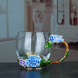 Peony Flower Enamel Water Cup Female Heat-Resistant Glass Juice Coffee Cup Home With Handle