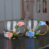 Peony Flower Enamel Water Cup Female Heat-Resistant Glass Juice Coffee Cup Home With Handle