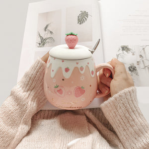 Ceramic Cup Female With Lid Spoon Mug Creative Personality Trend Water Cup Home Milk Breakfast Coffee Cup