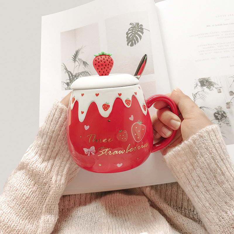 Ceramic Cup Female With Lid Spoon Mug Creative Personality Trend Water Cup Home Milk Breakfast Coffee Cup