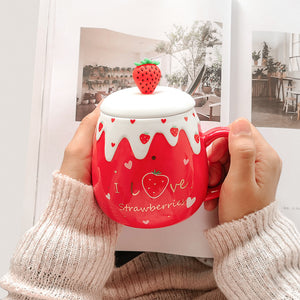 Ceramic Cup Female With Lid Spoon Mug Creative Personality Trend Water Cup Home Milk Breakfast Coffee Cup