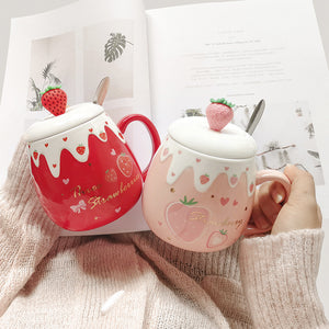 Ceramic Cup Female With Lid Spoon Mug Creative Personality Trend Water Cup Home Milk Breakfast Coffee Cup