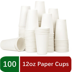 Paper Cups Disposable Hot Cups, 12 Oz 100 Count, White
