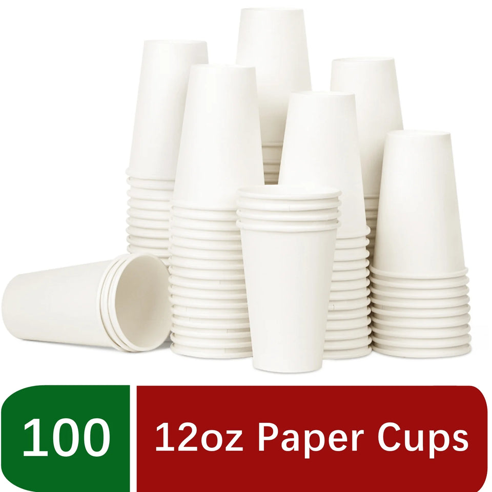 Paper Cups Disposable Hot Cups, 12 Oz 100 Count, White